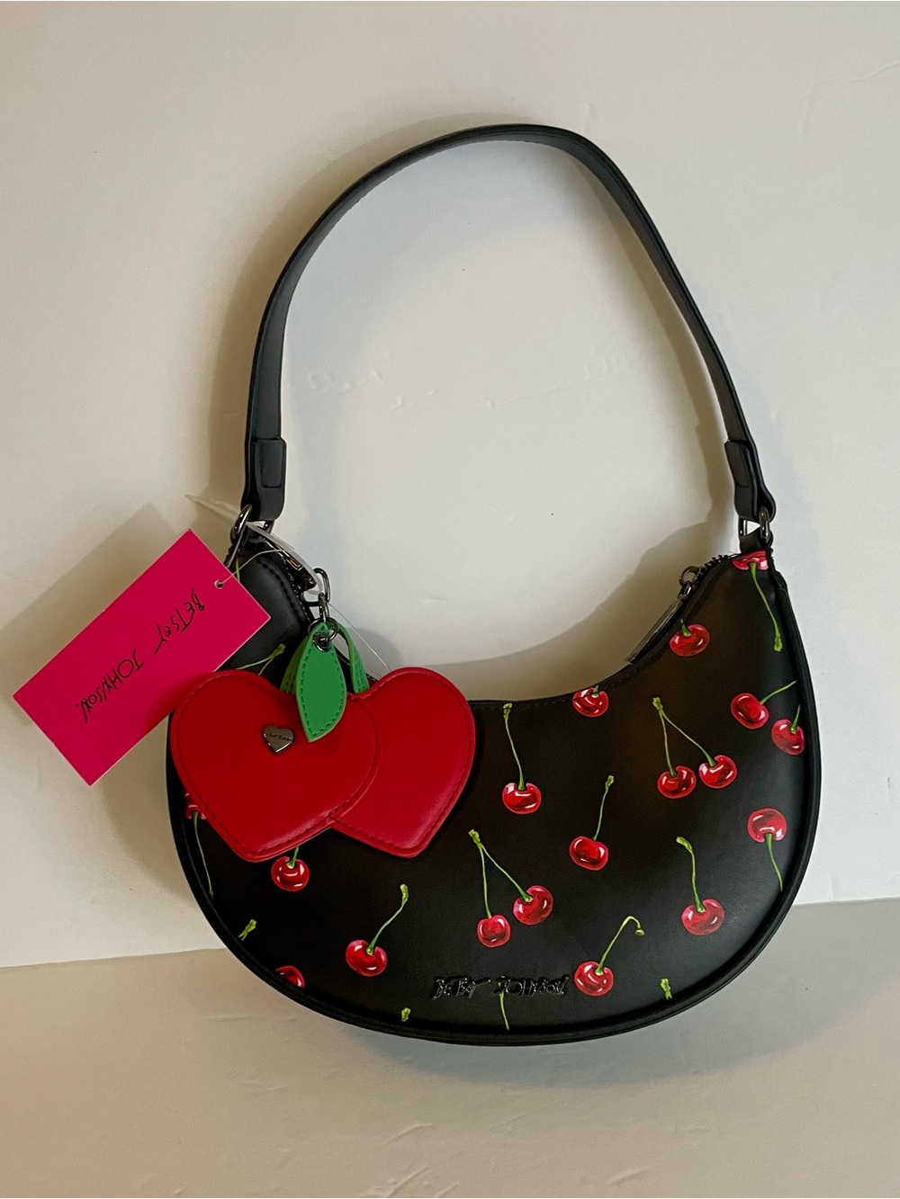 Betsey Johnson NWT Black Cherry Crescent Bag
